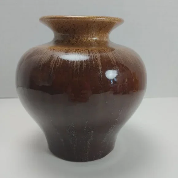 Brown Drip Glazed Pottery Art Vase 6.5" Home Decor - Picture 4 of 8